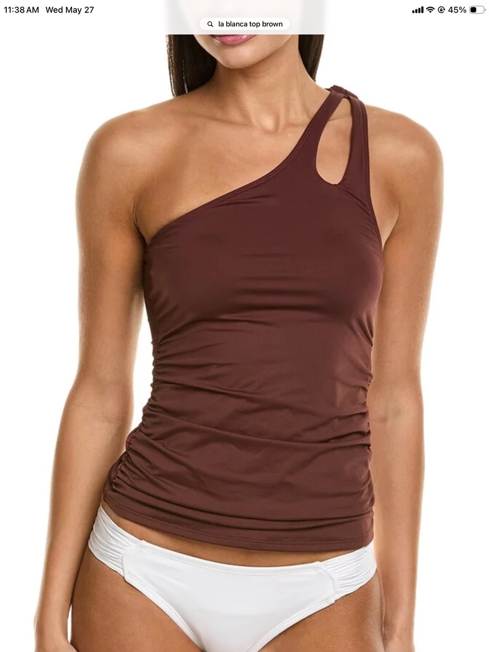 La Blanca Asymmetric Brown Ruched Swim Top